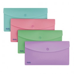 Busta con bottone Pastel - 9,9 x 21 cm - PP - colori assortiti - Favorit - conf. 5 pezzi