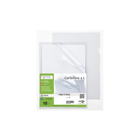 Cartellina a L - Poli T Plus - PP - 30 x 42 cm - trasparente liscio - Sei rota - conf.10 pezzi