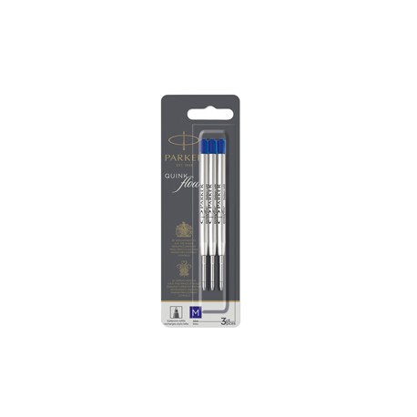 Refill sfera QuinkFlow - punta media - metallo - blu - Parker - blister 3 pezzi