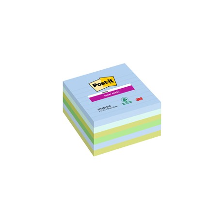 Blocco Post it® Super Sticky - 675-6SS-OAS - a righe - 100 x 100 mm - colori Oasis - 90 fogli - Post it® - conf. 6 pezzi