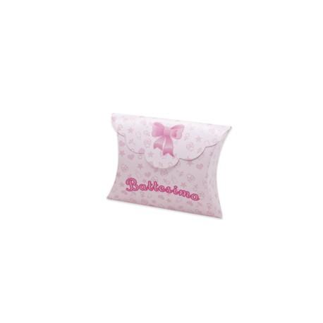Scatolina portaconfetti - Battesimo baby - carta - 10 x 8 x 3 cm - rosa - Big Party - conf.25 pezzi