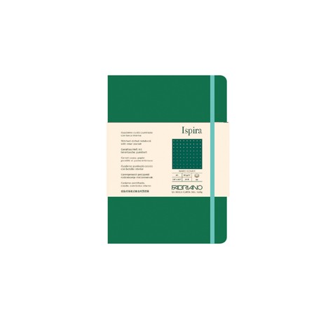 Taccuino Ispira - con elastico - copertina rigida - A5 - 96 fogli - puntinato - verde - Fabriano