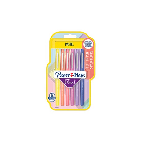 Pennarello Flair Nylon - punta feltro - 1,10mm - colori assortiti Pastel - Papermate - conf. 6 pezzi