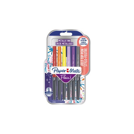 Pennarello Flair Nylon - punta feltro - 1,10mm - colori assortiti Metallic - Papermate - conf. 6 pezzi