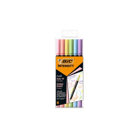Pennarello Intensity Pastel - dual tip brush - colori assortiti - Bic - conf. 6 pezzi