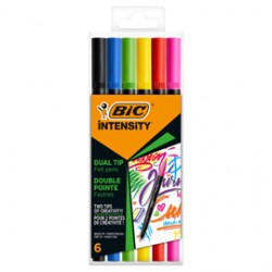 Pennarello Intensity Intense - dual tip brush - colori assortiti - Bic - conf. 6 pezzi