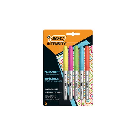 Marcatore Intensity Rainbow - indelebile - punta tonda - colori assortiti - Bic - conf. 5 pezzi