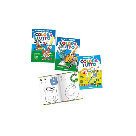 Album da colorare - 24 facciate - per bimbo - fantasie alfabeto, bimbi, capitali - Blasetti