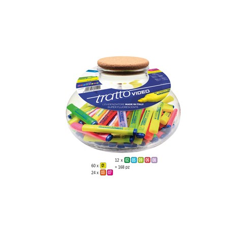 Evidenziatore Tratto Video -  punta a scalpello - tratto 1,00 - 5,00 mm - colori assortiti - Tratto - boccia 168 pezzi