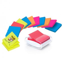 Dispenser Pro Post-it® Super Sticky Z Notes - PRO-W-12SSCOL-R330 - 76 x 76 mm - colori assortiti - 12 ricariche di fogli