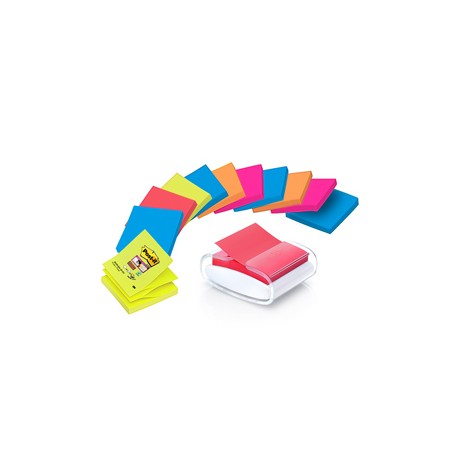 Dispenser Pro Post-it® Super Sticky Z Notes - PRO-W-12SSCOL-R330 - 76 x 76 mm - colori assortiti - 12 ricariche di fogli