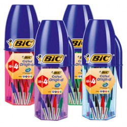Penna a sfera Cristal Original  - punta 1.0mm - 4 colori classici assortiti - Bic - barattolo 20 pezzi