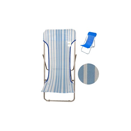 Sdraio Beach - pieghevole - 70 x 72 x 45 cm - acciaio verniciato/texilene - righe azzurre - Garden Friend