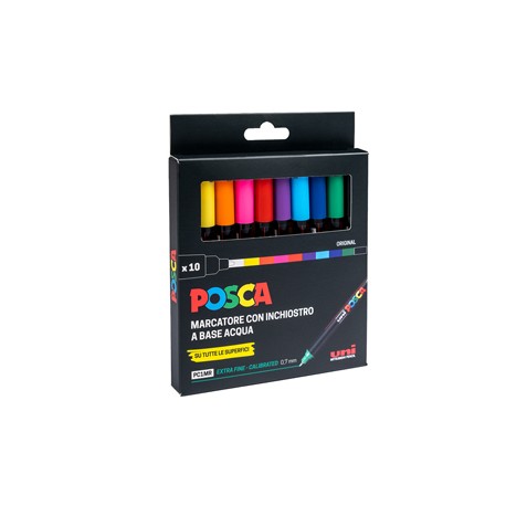 Marcatore Uni Posca PC1M - punta extra fine 0.7 mm - colori assortiti - Uni Mitsubishi - conf. 10 pezzi