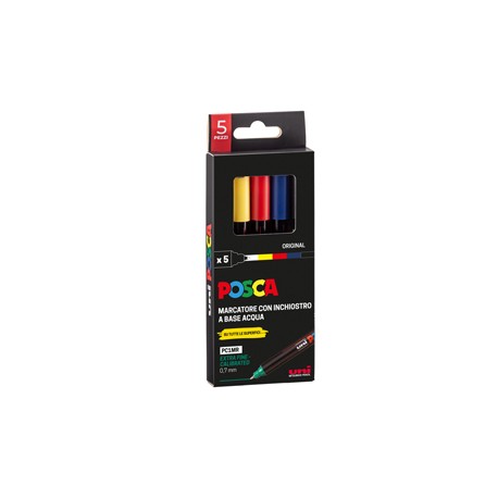 Marcatore Uni Posca PC1M - punta extra fine 0.7 mm - colori assortiti - Uni Mitsubishi - conf. 5 pezzi