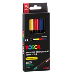 Marcatore Uni Posca PC5M - punta media 1,8-2,5 mm - colori assortiti - Uni Mitsubishi - conf. 4 pezzi
