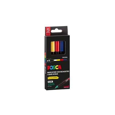 Marcatore Uni Posca PC5M - punta media 1,8-2,5 mm - colori assortiti - Uni Mitsubishi - conf. 4 pezzi