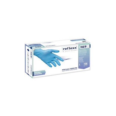 Guanti in nitrile extra strong N69 - senza polvere - taglia S - azzurro - Reflexx - conf. 100 pezzi