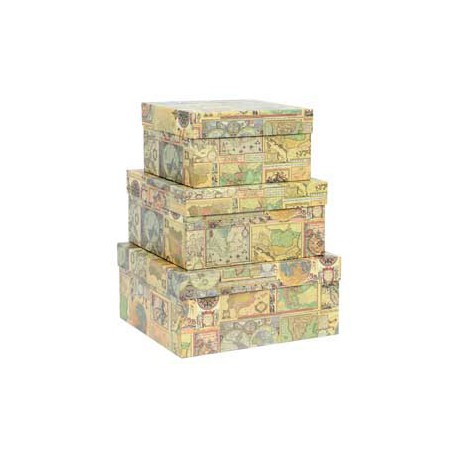 Set scatole regalo medi - dimensioni assortite - fantasia Maps - Kartos - conf. 3 pezzi