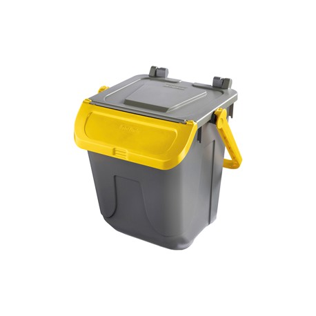 Contenitore portarifiuti Ecology - con sportello e maniglione - 25 L - grigio/giallo - Mobil Plastic