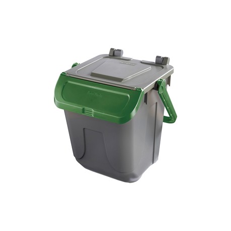 Contenitore portarifiuti Ecology - con sportello e maniglione - 25 L - grigio/verde - Mobil Plastic