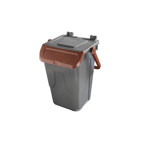 Contenitore portarifiuti Ecology - con sportello e maniglione - 35 L - grigio/bruno - Mobil Plastic