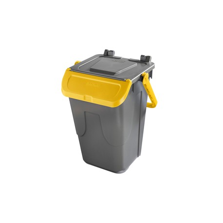 Contenitore portarifiuti Ecology - con sportello e maniglione - 35 L - grigio/giallo - Mobil Plastic