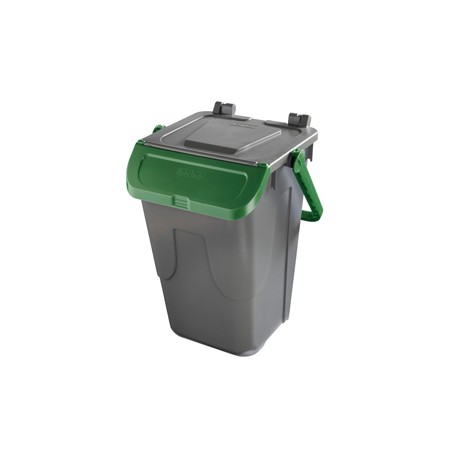 Contenitore portarifiuti Ecology - con sportello e maniglione - 35 L - grigio/verde - Mobil Plastic