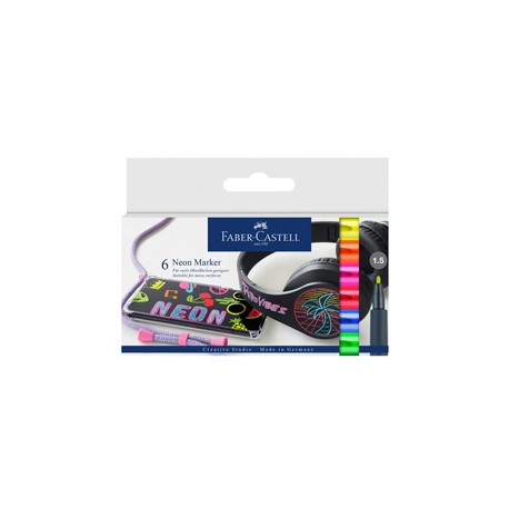 Marcatori - punta 1,5 mm - colori assortiti neon - Faber-Castell - conf. 6 pezzi