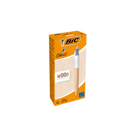 Penna a sfera scatto multifunzione 4 Colours Wood - 1.0 mm - Bic - conf. 12 pezzi