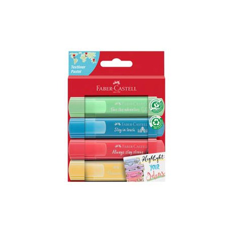 Evidenziatore Textliner 46 - punta scalpello - colori assortiti pastel - Faber-Castell - astuccio 4 pezzi