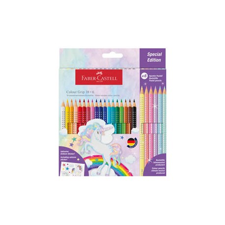 Astuccio 18 matite Colour Grip + 6 matite Sparkle - colori assortiti - Faber Castell