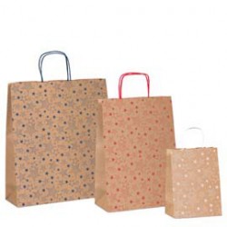 Shopper natale - 26 x 12 x 36 cm - carta kraft - fantasia stelline - colori assortiti - Rex Sadoch