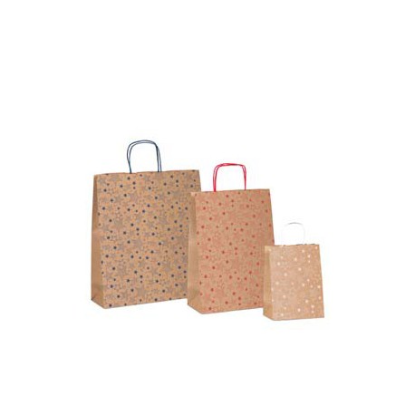 Shopper natale - 36 x 12 x 41 cm - carta kraft - fantasia stelline - colori assortiti - Rex Sadoch
