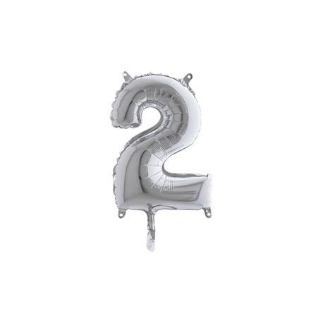 Palloncino - numero 2 - H 36 cm - mylar - argento - Big party