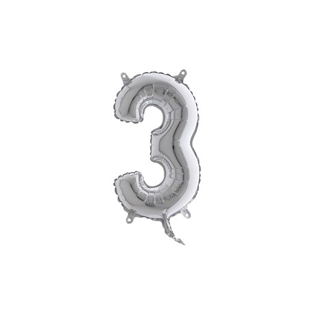 Palloncino - numero 3 - H 36 cm - mylar - argento - Big party