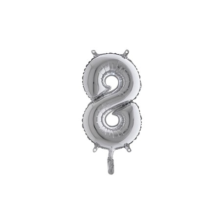 Palloncino - numero 8 - H 36 cm - mylar - argento - Big party