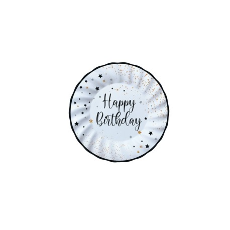 Piatto Happy Birthday - diametro 20 cm - carta - Big Party - conf. 8 pezzi