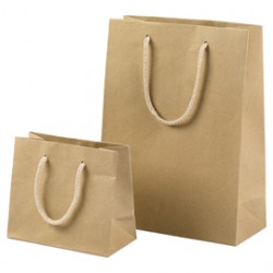 Shopper - maniglie cordino cotone - 10 x 12 + 6,5 cm - 160 gr - carta kraft - avana - PNP - conf. 12 pezzi