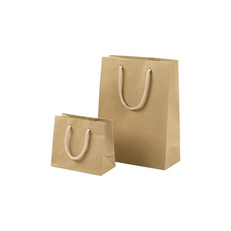 Shopper - maniglie cordino cotone - 10 x 12 + 6,5 cm - 160 gr - carta kraft - avana - PNP - conf. 12 pezzi