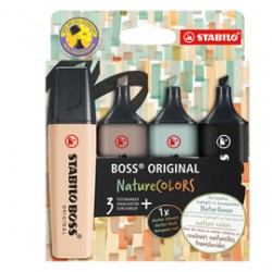 Evidenziatore Stabilo Boss NatureColors - punta a scalpello - colori assortiti - Stabilo - astuccio 4 pezzi