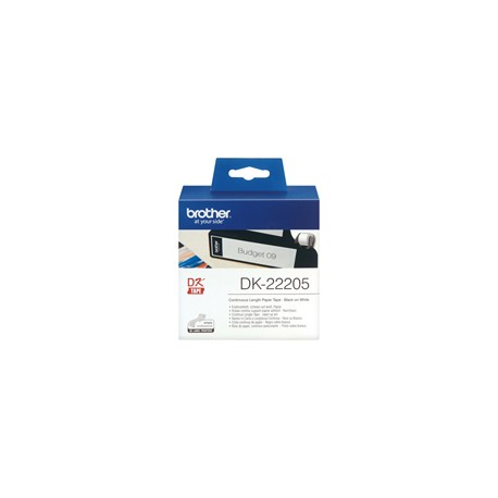 Brother - Rotolo etichetta continua - carta adesiva - Nero/Bianco - 62mm x 30,48mt - DK-22205