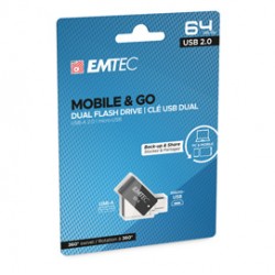 Emtec - Dual USB2.0 T260 - micro-USB - ECMMD64GT262B - 64GB