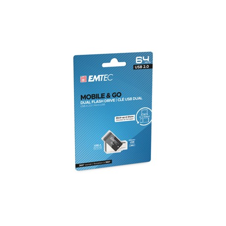 Emtec - Dual USB2.0 T260 - micro-USB - ECMMD64GT262B - 64GB