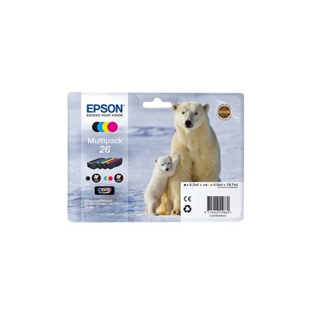 Epson - Multipack Cartuccia ink - 26 - C/M/Y/K - C13T26164010 - C/M/Y 4,5ml cad - K 6,2ml