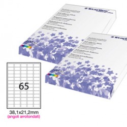 Etichetta adesiva bianca 100fg A4 38,1x21,2mm (65et/fg) angoli tondi STARLINE