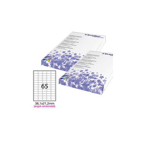 Etichette adesive - in carta - angoli arrotondati - permanenti - 38,1 x 21,2 mm - 65 et/fg - 100 fogli - bianco - Starli