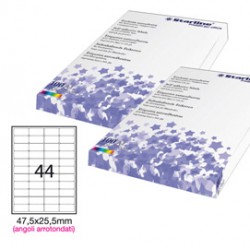 Etichette adesive - in carta - angoli arrotondati - permanenti - 47,5 x 25,5 mm - 44 et/fg - 100 fogli - bianco - Starli