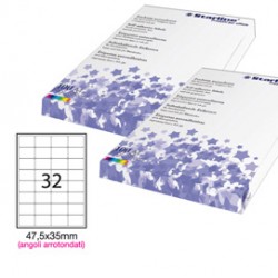 Etichette adesive - in carta - angoli arrotondati - permanenti - 47,5 x 35 mm - 32 et/fg - 100 fogli - bianco - Starline