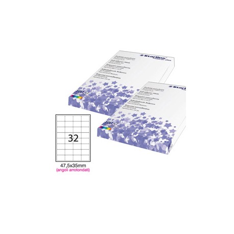 Etichette adesive - in carta - angoli arrotondati - permanenti - 47,5 x 35 mm - 32 et/fg - 100 fogli - bianco - Starline